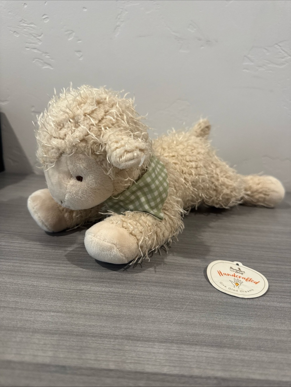 Bunnies by the Bay Shep the Sheep 13” Laying Green Bandana Scruffy Ivory Lamb